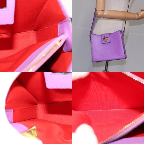 CELINE Shoulder Bag Leather Purple Gold Auth 108107V - Picture 14 of 15